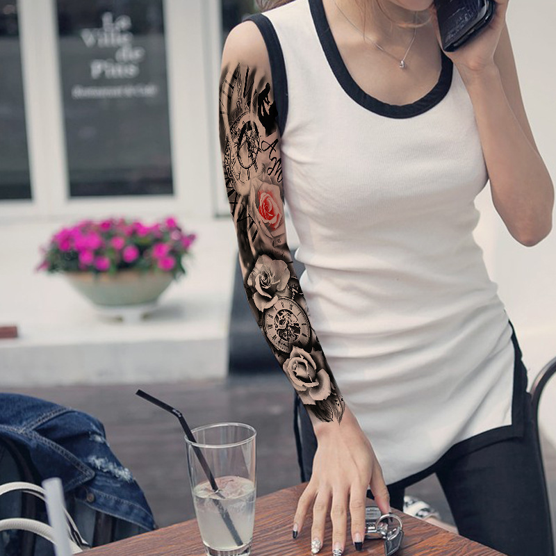 Large Arm Sleeve Tattoo Lion Crown King Rose Waterproof Temporary Tattoo Sticker Wild Wolf Tiger Men Full Skull Totem Stickers