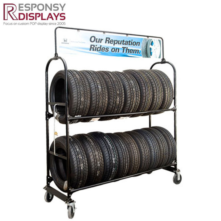 customized retail store metal steel wheel display floor standing auto tyres display stand