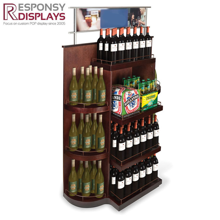 Customized Floor MDF Wooden Bottle Display Stand Wine Display Stand Rack