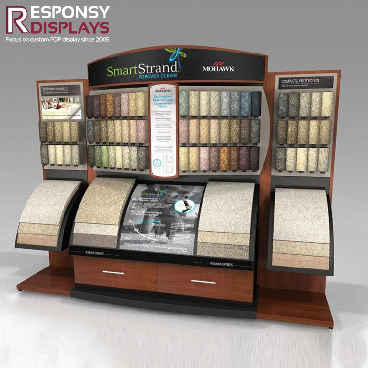 POS Flooring Rug Supermarket Quality Wood Carpet Sample Display Racks