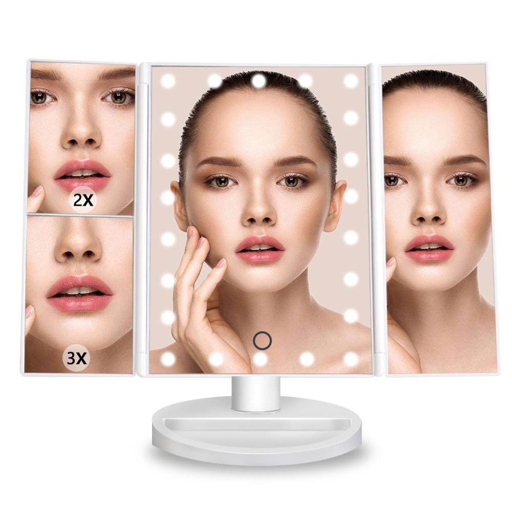 22 LED Touch Screen Makeup Mirror 1X 2X 3X Magnifying Vanity Makeup Mirror 3 Folding Adjustable Desktop cosmetic Mirror lights