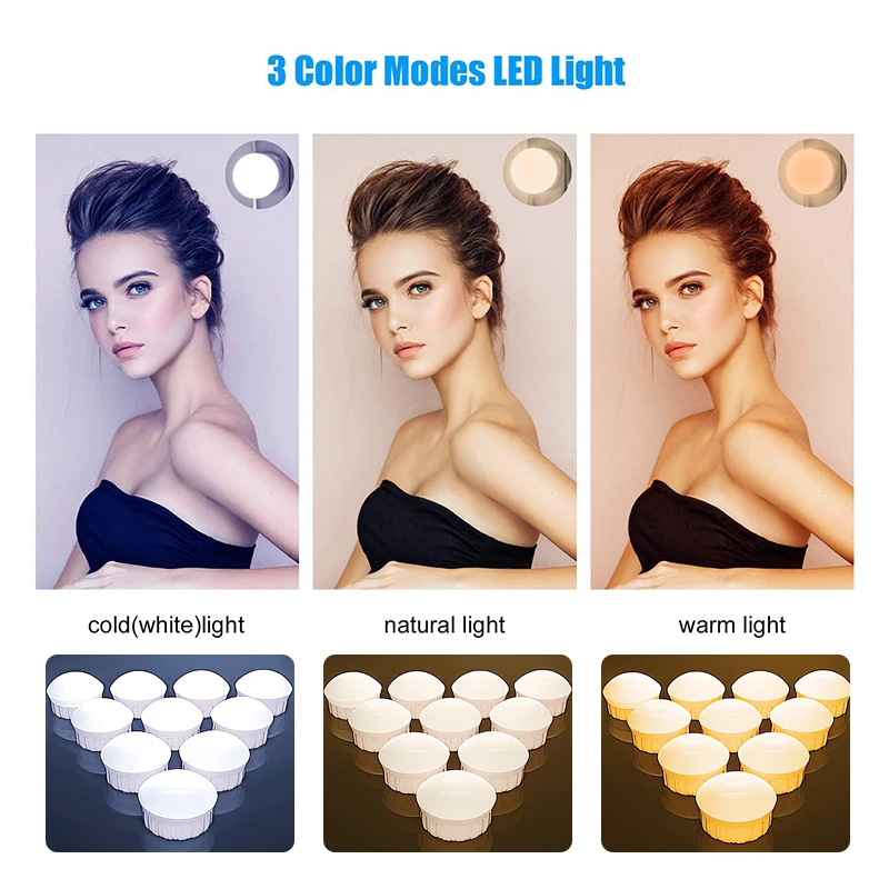 3 Modes Colors Makeup Mirror Light Led Touch Dimming Vanity Dressing Table Bulbs USB Hollywood Makeup Mirror Lamp