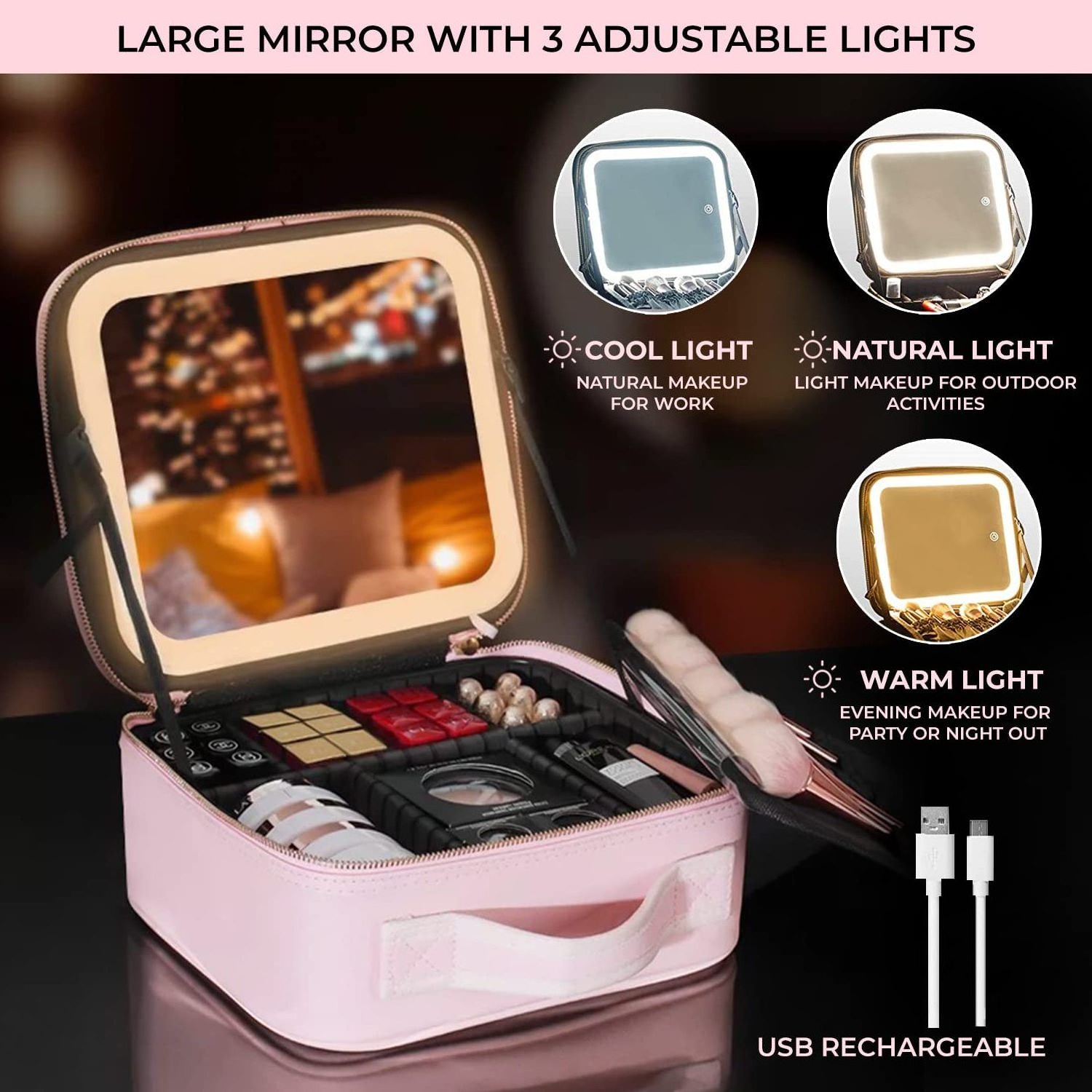 New Upgrade Large Capacity Cosmetic Bag Profession Makeup Case Travel Makeup Case Make Up Suitcase with led Mirror light