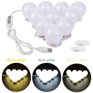 Vanity Light Mirror Hollywood LED Lights for Mirror with 10 Dimmable Bulbs 3 Colors Light Strip for Bedroom Makeup Table Set