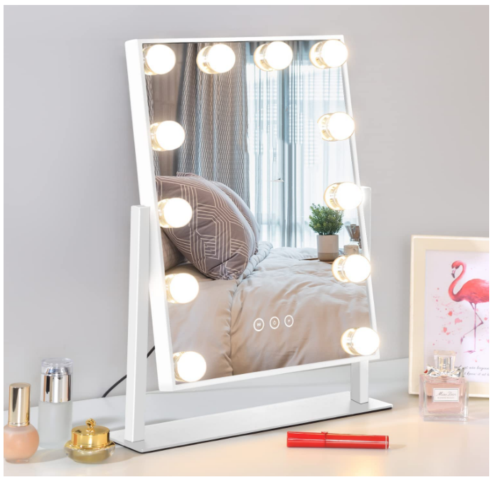 Hollywood Table Top Makeup Mirror Vanity Mirror with 12 LED Dimmable Bulb