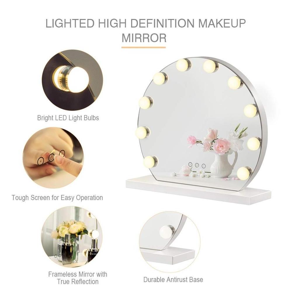 Hollywood Lighted Makeup Mirror with 10 Dimmable LED Bulbs for Dressing Room Bedroom, Tabletop Metal Frame Design Vanity Mirror