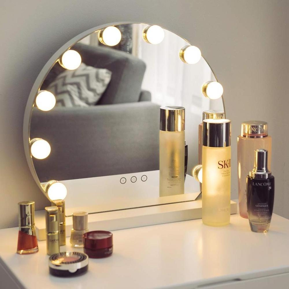 Hollywood Lighted Makeup Mirror with 10 Dimmable LED Bulbs for Dressing Room Bedroom, Tabletop Metal Frame Design Vanity Mirror