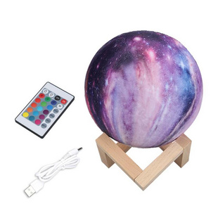 Moon Lamp Kids Night Light Space Lamp 16 Colors LED 3D Star Moon Light with Wood Stand Remote Control USB Rechargeable