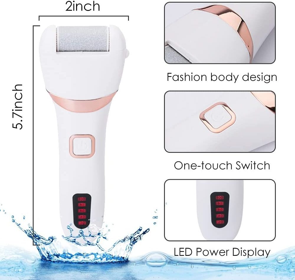 Electric Callus Remover for feet Waterproof Rechargeable Foot Files Pro Pedicure Tools with 3 Roller Heads 2 Speed foot scrubber