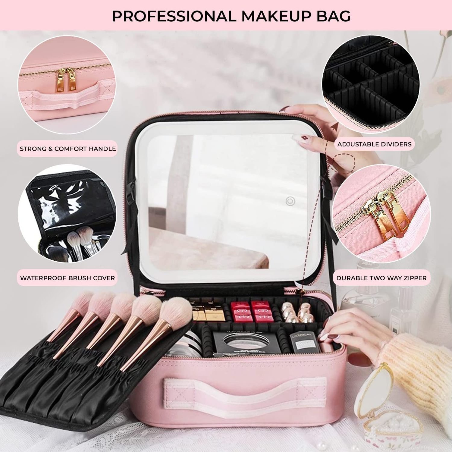 New Upgrade Large Capacity Cosmetic Bag Profession Makeup Case Travel Makeup Case Make Up Suitcase with led Mirror light