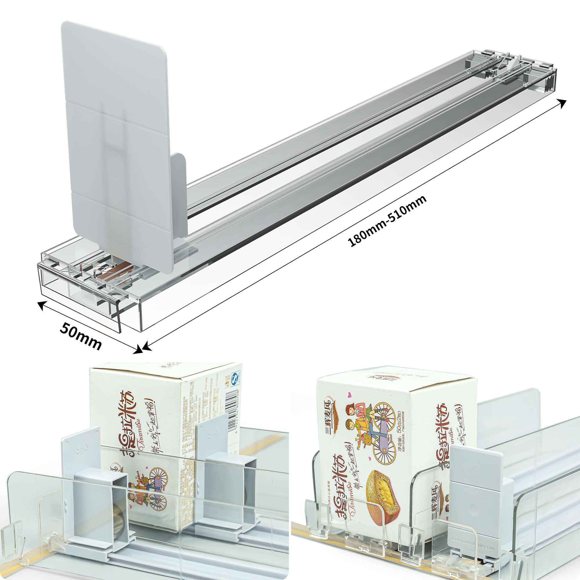 Shelf Pusher System Combined PVC Acrylic Adjustable Dividers Shelf Pusher for Auto Organize Goods In Retail