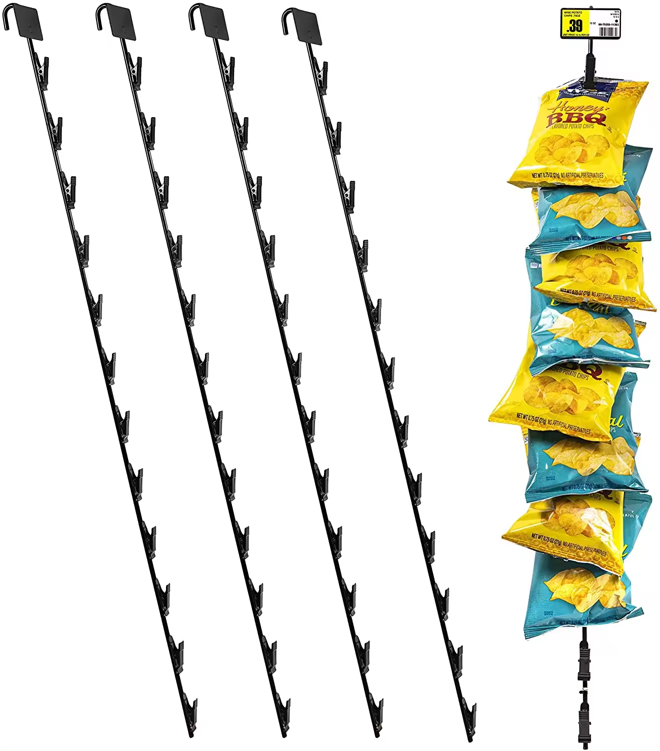 Supermarket Hanging Plastic Metal Wire Potato Metal Clip Strips Lays Potato Chips Display Rack