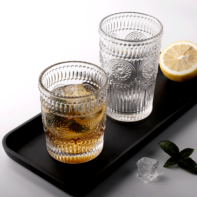 wholesale vintage glassware embossed glass tumbler water glasses for weddings