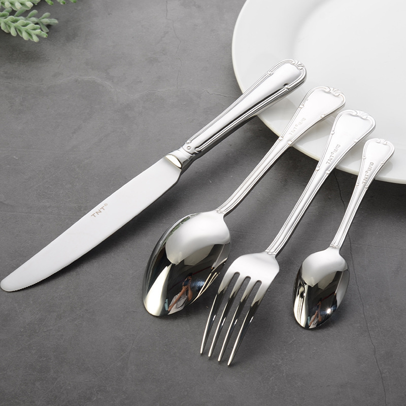 restaurant dinner knife fork spoon cutlery set 18 10 stainless steel flatware 6 items set