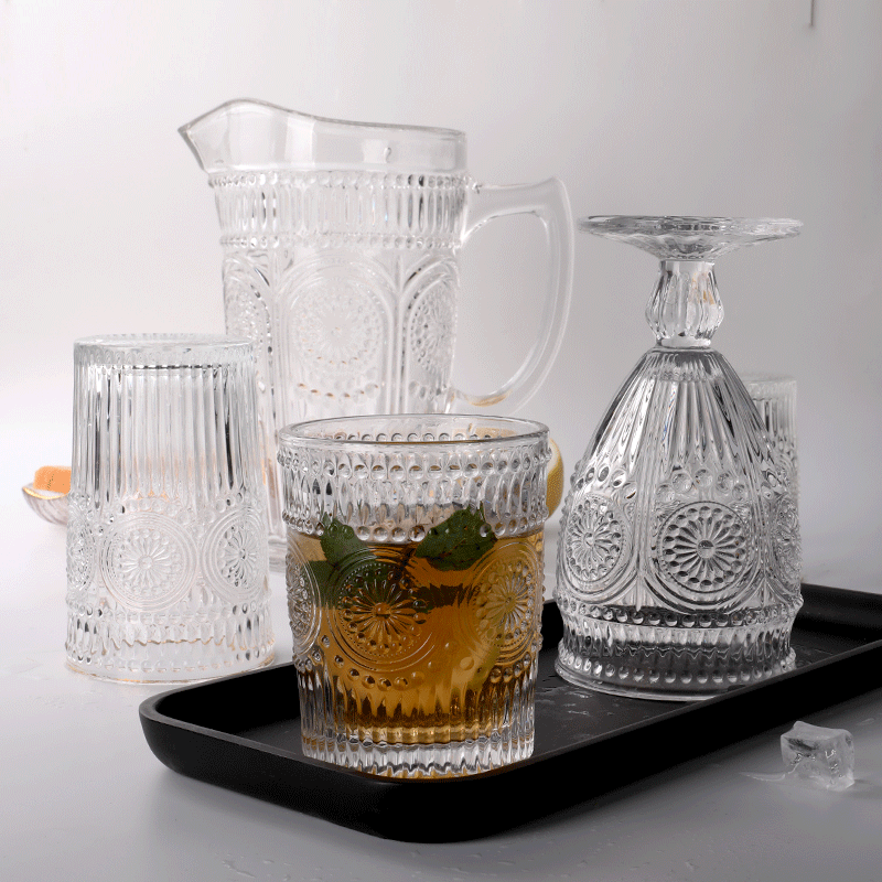 wholesale vintage glassware embossed glass tumbler water glasses for weddings