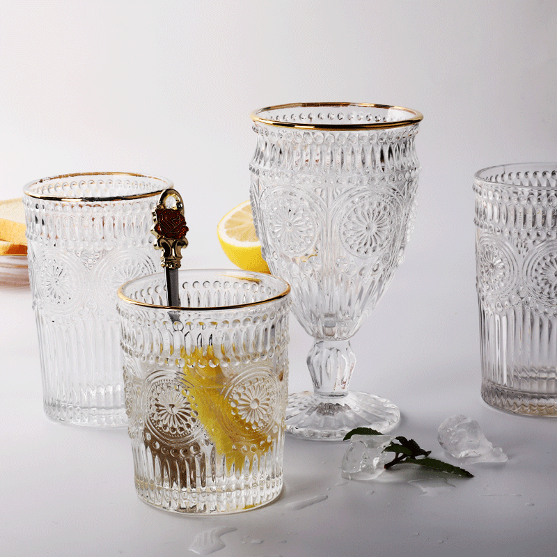 wholesale vintage glassware embossed glass tumbler water glasses for weddings