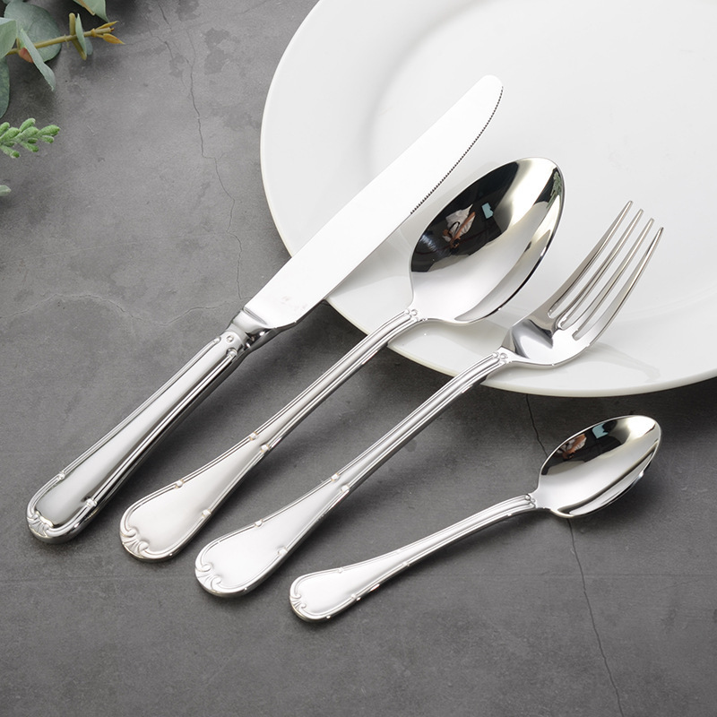 restaurant dinner knife fork spoon cutlery set 18 10 stainless steel flatware 6 items set