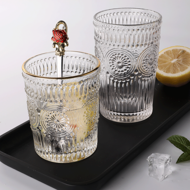 wholesale vintage glassware embossed glass tumbler water glasses for weddings