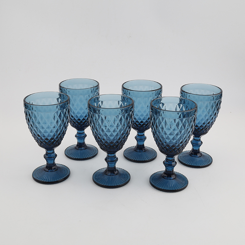 goblets wedding party red wine glasses blue textured colored glassware amber wine glasses