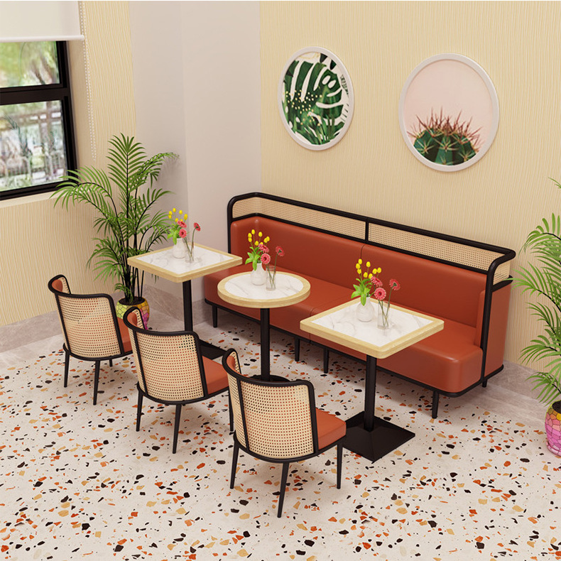 new design rattan booth sofa seat orange leather seat modern restaurant booth seating