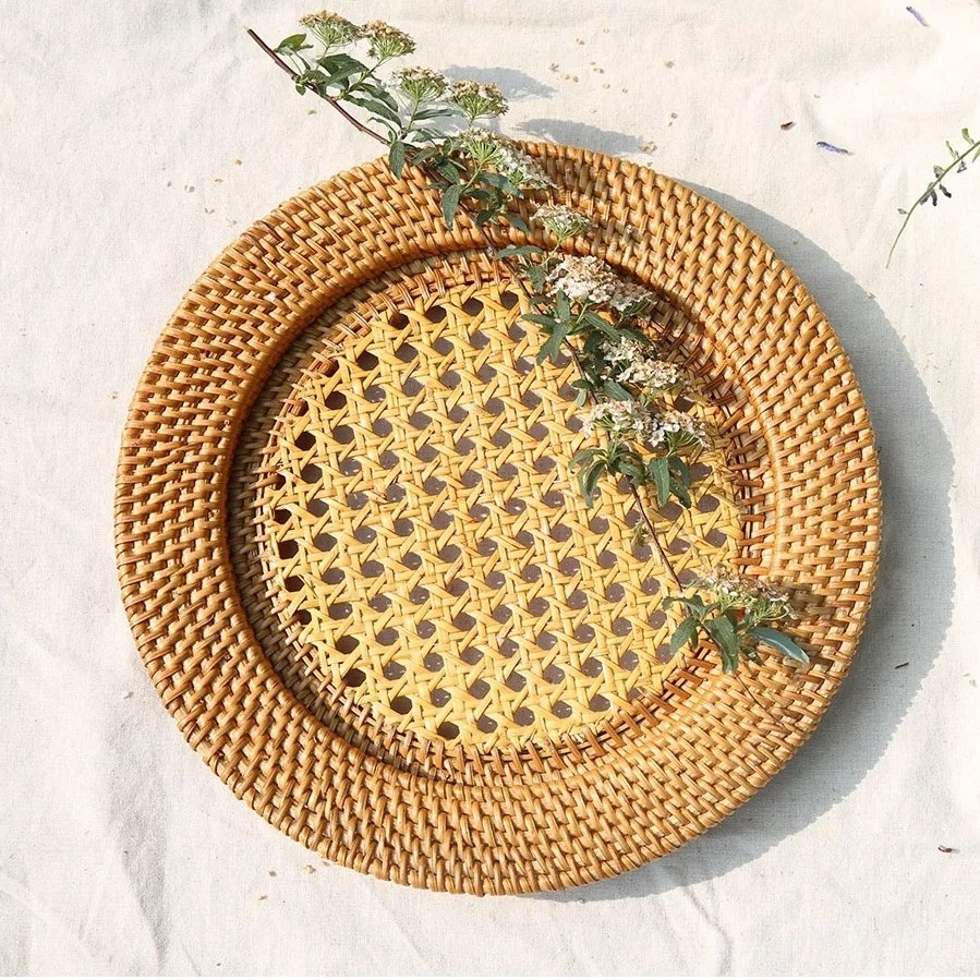 wedding restaurant decoration hand made natural real rattan under plate rattan charger plates