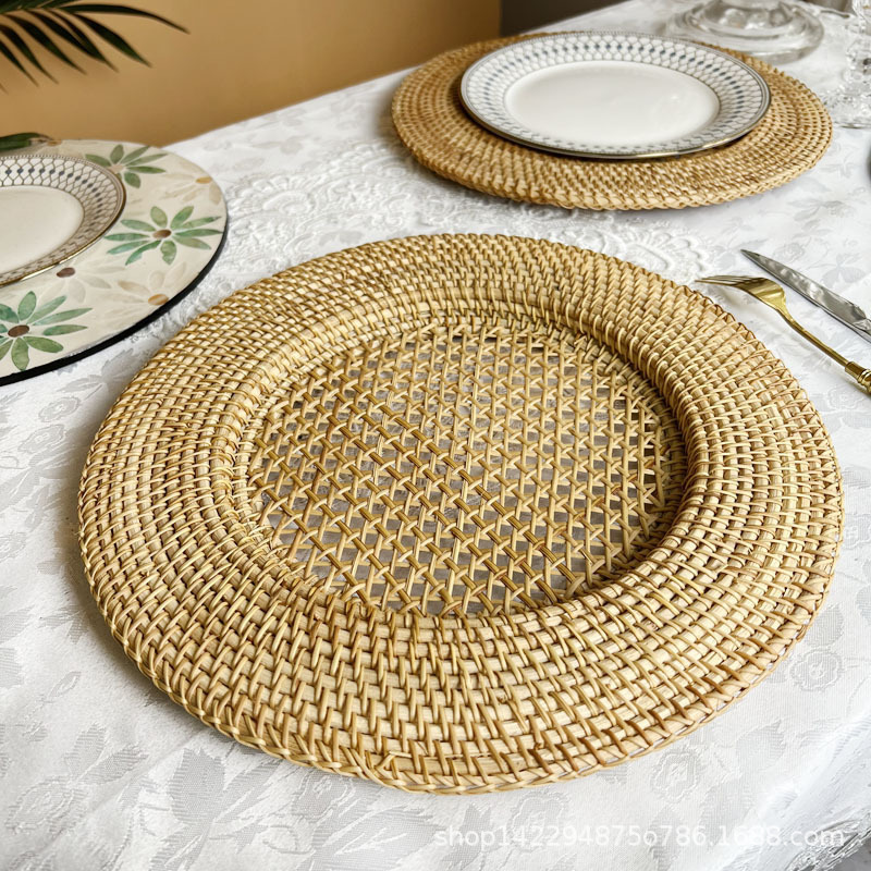 wedding restaurant decoration hand made natural real rattan under plate rattan charger plates