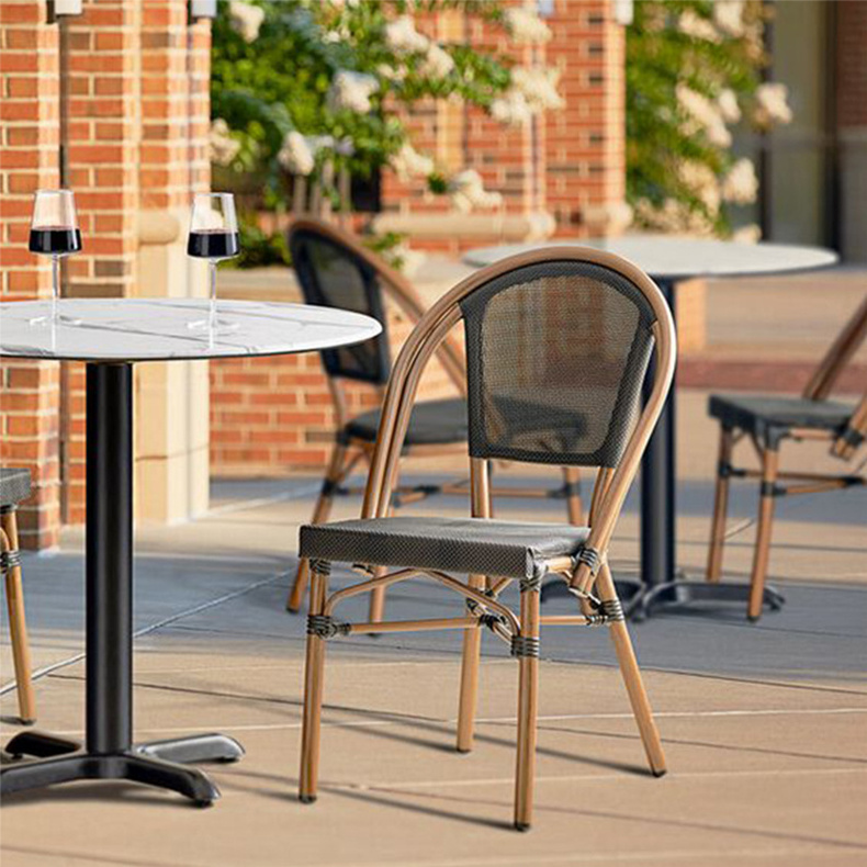 Foshan cheap price metal outdoor cafe chair woven metal bistro outdoor chair for restaurant