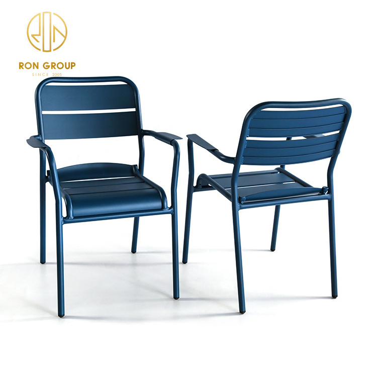 popular outdoor furniture powder coating aluminium dining chair metal armchair restaurant blue outdoor chairs