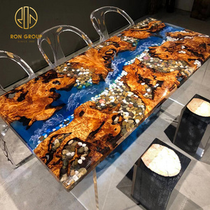 Luxury modern style indoor furniture customized solid wood transparent epoxy resin top dining table