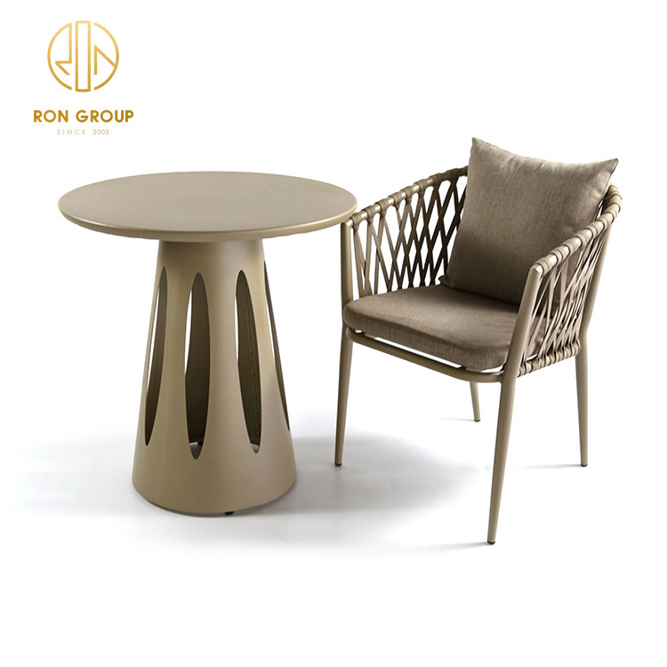 Hot sale Outdoor Waterproof Aluminum Woven Rope Furniture Chair with Seat Cushion Restaurant Leisure Modern Rattan Dining Chair