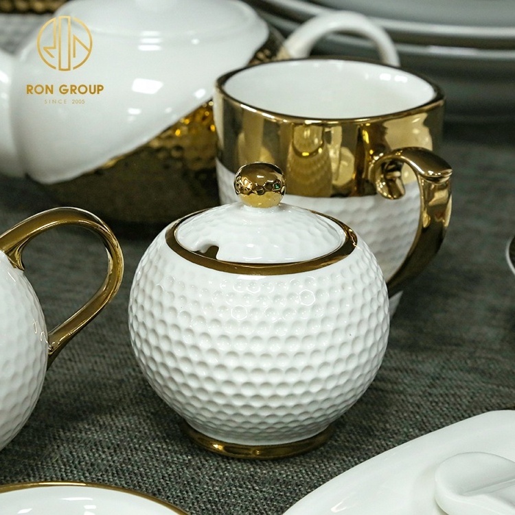 Gold And White Ceramic Porcelain Restaurant Cafe Afternoon Tea Tableware Large Sugar Pot