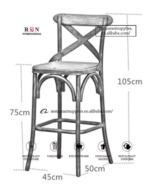 Modern Wooden Seat Cross Back Metal High Chairs For Bar Table Kitchen Usage Hotel Furniture Luxury Wood Bar Stools With Back