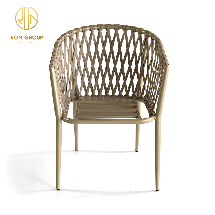 Hot sale Outdoor Waterproof Aluminum Woven Rope Furniture Chair with Seat Cushion Restaurant Leisure Modern Rattan Dining Chair