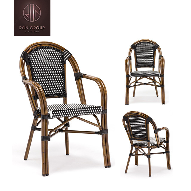 New French style restaurant cafe furniture garden used stackable woven aluminium PE rattan dining french bistro chair outdoor