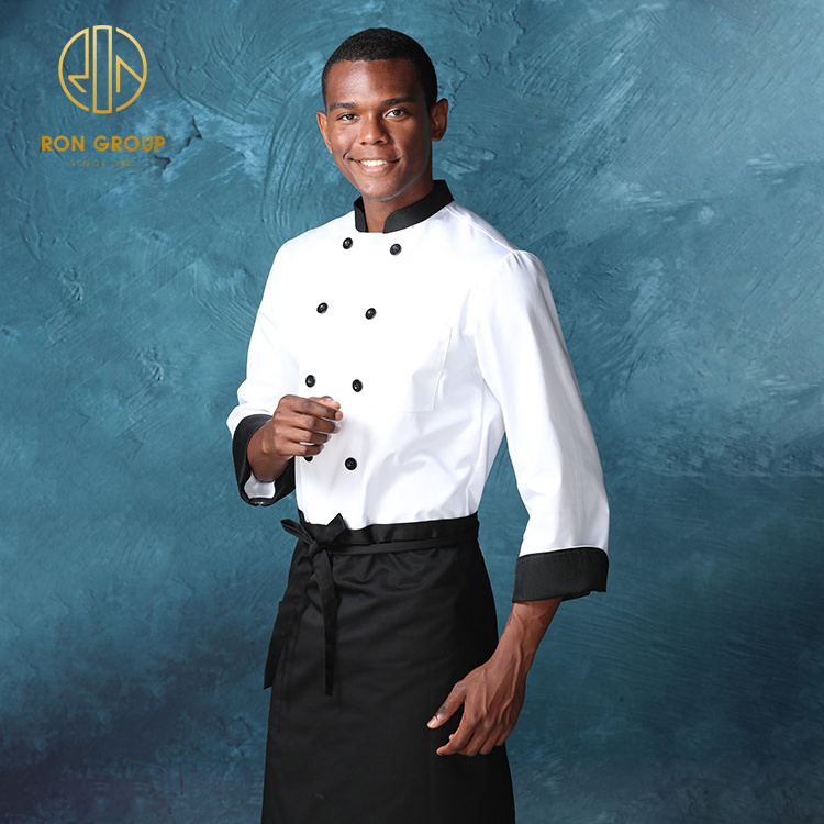 New Fashion Custom Logo Kitchen Hotel White Black Staff Short Sleeve Clothes Jacket Uniform Italian Restaurant Chief Uniform