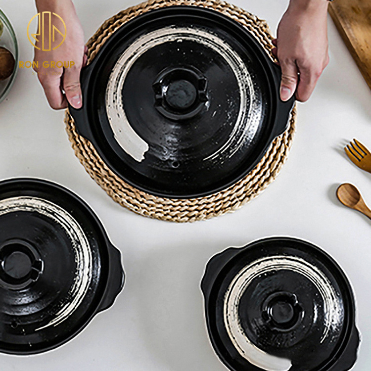 Restaurant Black Color Food Grade Cast Iron Pots Set Cookware Casserole Hotel Catering Ceramic Casserole Clay Cooking Pot