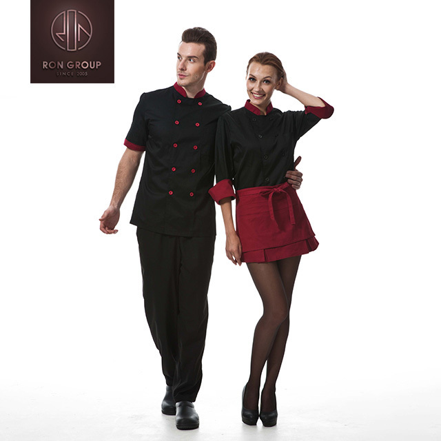 Wholesale Restaurant Hotel Kitchen Catering Bar Staff Waiter Short Sleeve Double Breasted Unisex Catering Uniform