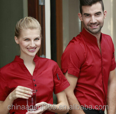 Wholesale Restaurant Catering Hotel Kitchen Red Waiters Waitress Serving Chef Cooking Shirt Uniforme De Chef