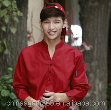 Wholesale Restaurant Catering Hotel Kitchen Red Waiters Waitress Serving Chef Cooking Shirt Uniforme De Chef