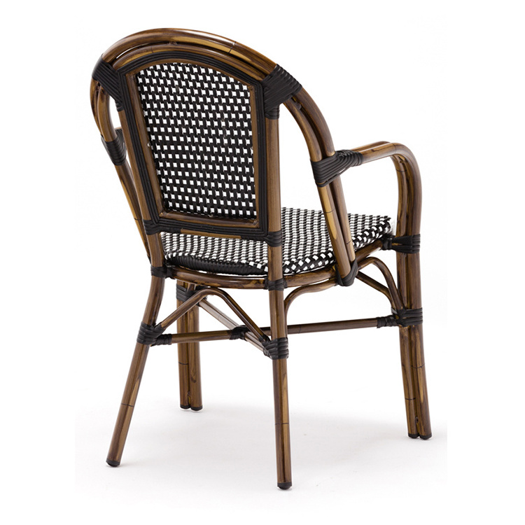 French Style Hotel Restaurant Aluminium PE Natural Brown Rattan Seat Garden Wicker Chair Outdoor Furniture