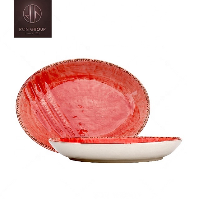 best price wholesale custom printed modern dinnerware red oval plates set for restaurants cafe dinner plate