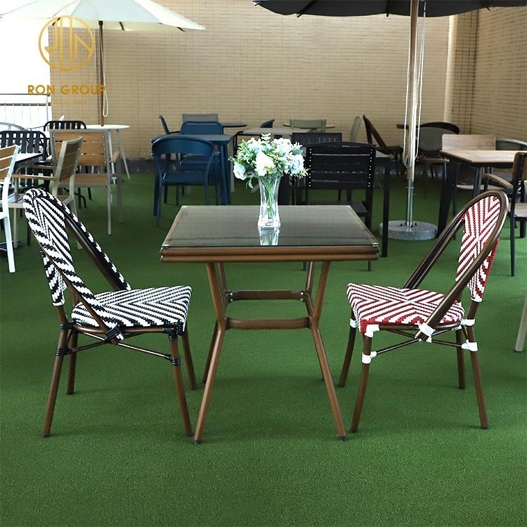 wholesale hot selling patio furniture rattan wicker aluminum frame chair cafe restaurant outdoor rattan dining chair