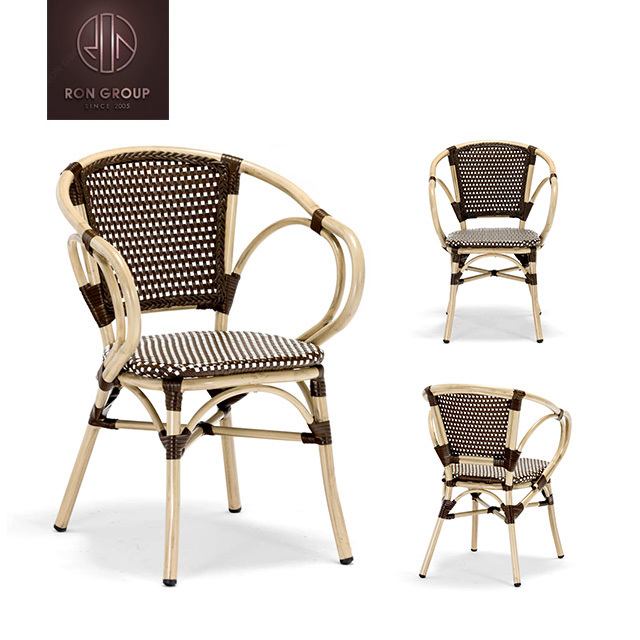 New French style restaurant cafe furniture garden used stackable woven aluminium PE rattan dining french bistro chair outdoor