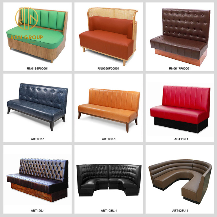 Leather bench sofa Custom Coffee Shop Commercial furniture solid cafe seating wood wooden restaurant booth table and chair set