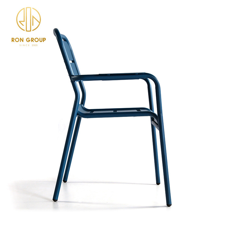 popular outdoor furniture powder coating aluminium dining chair metal armchair restaurant blue outdoor chairs