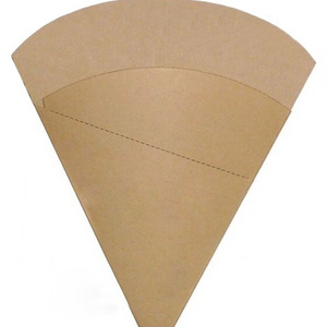 Custom logo Printed food grade Cardboard Crepe Holder Food brown kraft Paper Cone Perforated Crepe Holder