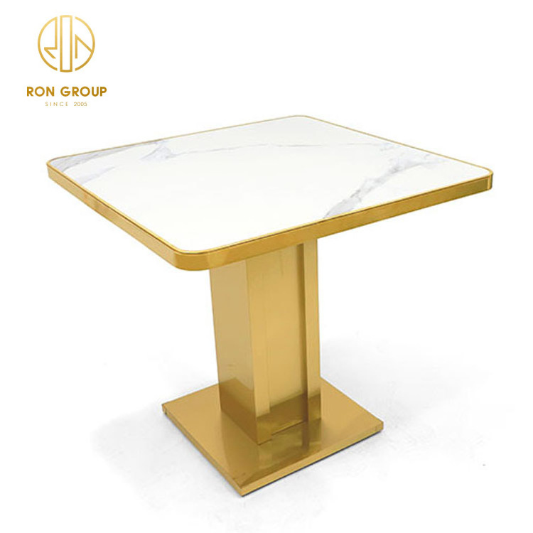 Hot Sale Coffee Shop Table Top Replacement Restaurant Desk Rock Table with Steel Edge and Stainless Steel Legs