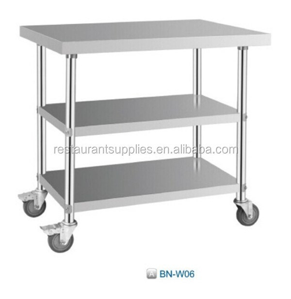 Movable Kitchen Table Stainless Steel Workbench With Wheels Commercial Inox Working Table For Restaurant Kitchen