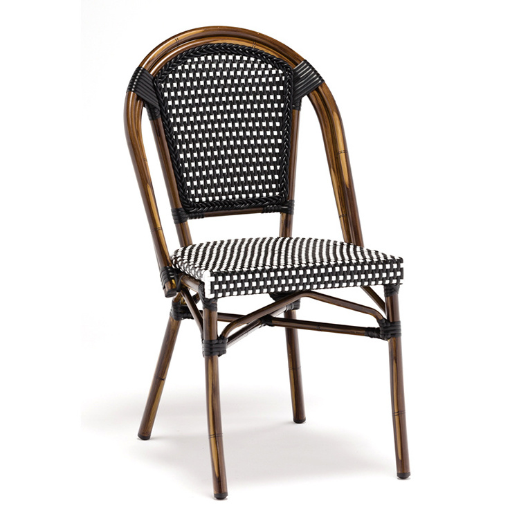 French Style Hotel Restaurant Aluminium PE Natural Brown Rattan Seat Garden Wicker Chair Outdoor Furniture