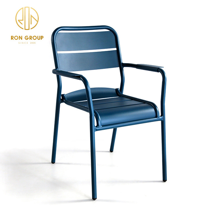 popular outdoor furniture powder coating aluminium dining chair metal armchair restaurant blue outdoor chairs